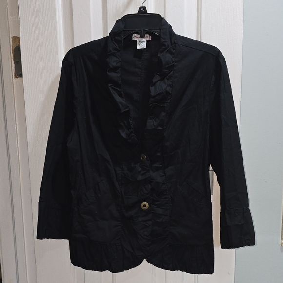Black Ruffled Women's Jacket - Picture 2 of 13